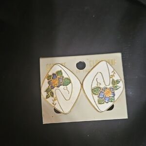 Floral Ename Genuine Cloisonne  Earringsstock. MOC